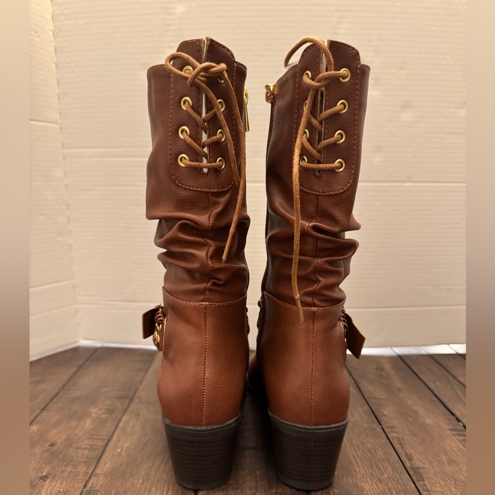 Thalia Sodi Jannice Women's Boots Brown Size 8 Lace Buckle Festival Cottagecore - Picture 3 of 13